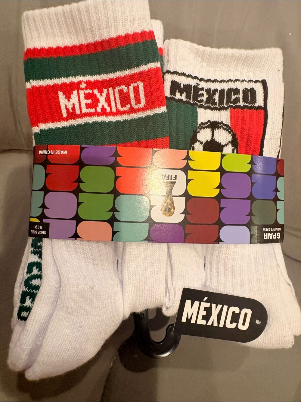 Fifa México Crew Socks - White, Green & Red - 6-Pack